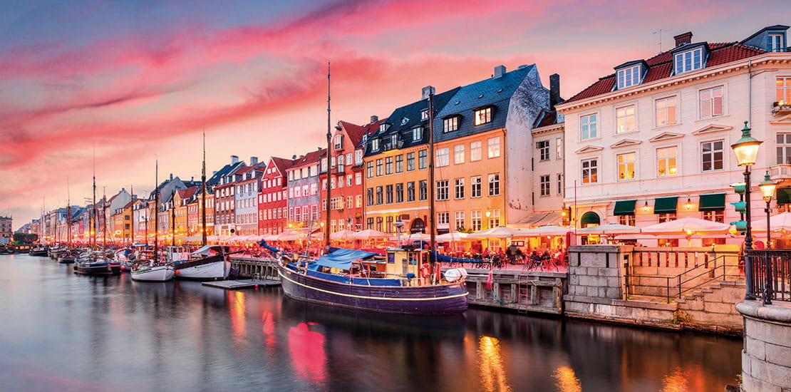 The waterfront of Nyhavn in Copenhagen, Denmark